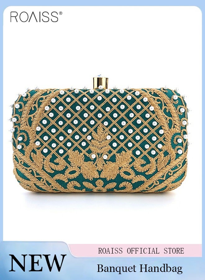 Pearl Embroidered Banquet Clutch Women'S Banquet Fashion Contrast Color Detachable Chain Crossbody Bag