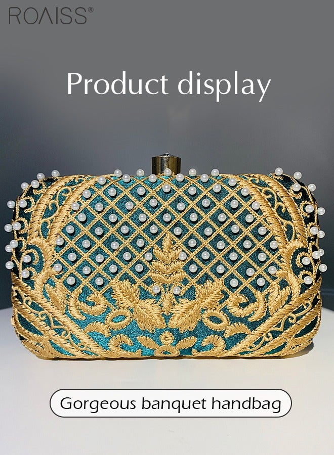 Pearl Embroidered Banquet Clutch Women'S Banquet Fashion Contrast Color Detachable Chain Crossbody Bag