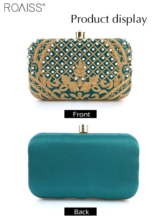 Pearl Embroidered Banquet Clutch Women'S Banquet Fashion Contrast Color Detachable Chain Crossbody Bag