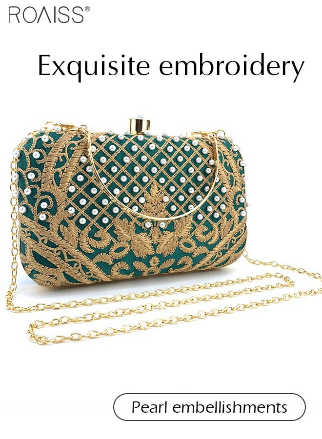 Pearl Embroidered Banquet Clutch Women'S Banquet Fashion Contrast Color Detachable Chain Crossbody Bag