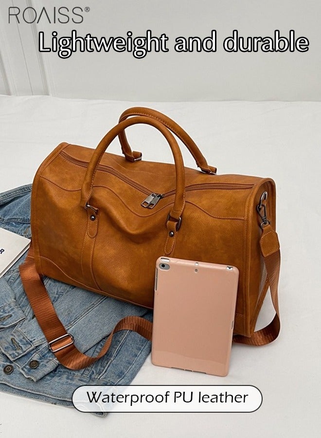 Large-Capacity Pu Leather Travel Handbag Fashionable Retro Adjustable Removable Shoulder Strap Fitness Bag Waterproof And Wear-Resistant Luggage Bag