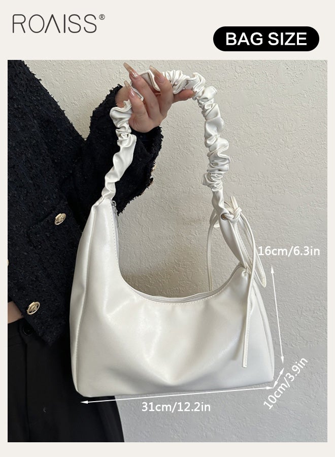Fashionable Simple Underarm Bag Women'S Daily Commuting Pleated Adjustable Shoulder Strap Handbag High Quality Pu Leather Shoulder Bag