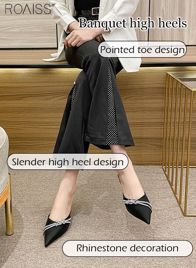 Fashionable Business Pointed Toe Slippers Women'S Daily Commuting Formal Occasions Rhinestone Decorated High Heel Slippers