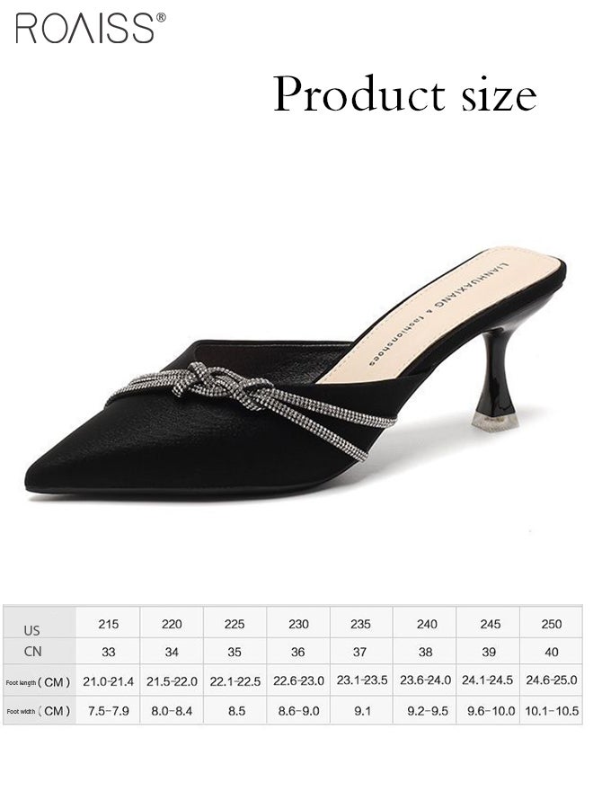 Fashionable Business Pointed Toe Slippers Women'S Daily Commuting Formal Occasions Rhinestone Decorated High Heel Slippers