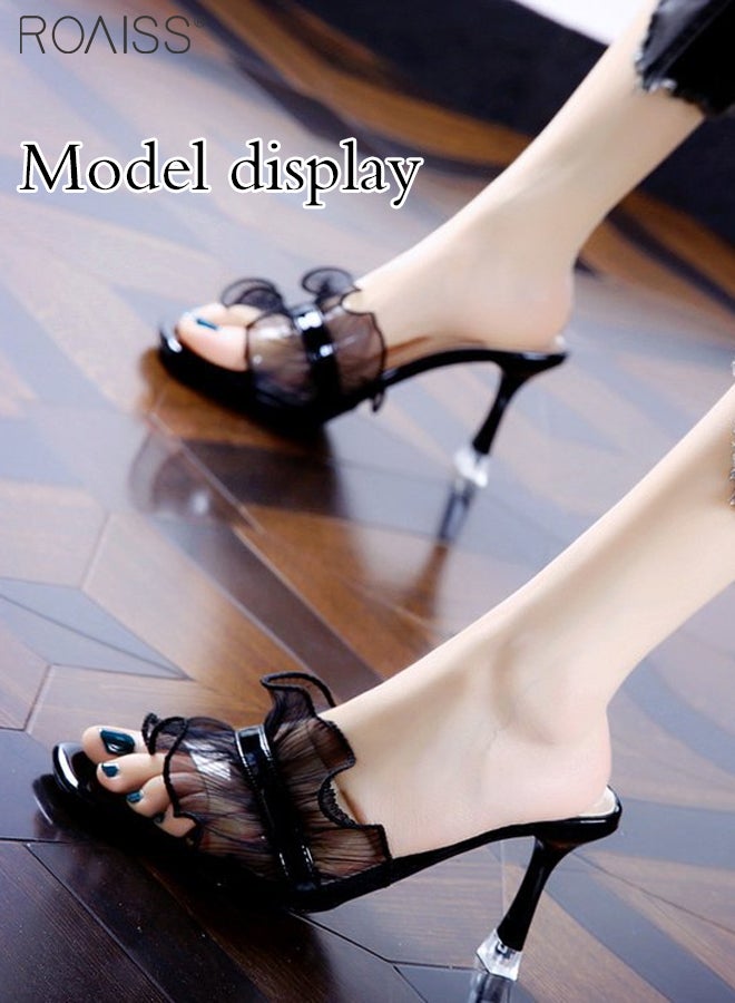 Lace Mesh Open Toe Slippers Women'S Daily Commuting Banquet Square Toe Design Stiletto Heel Summer Sandals