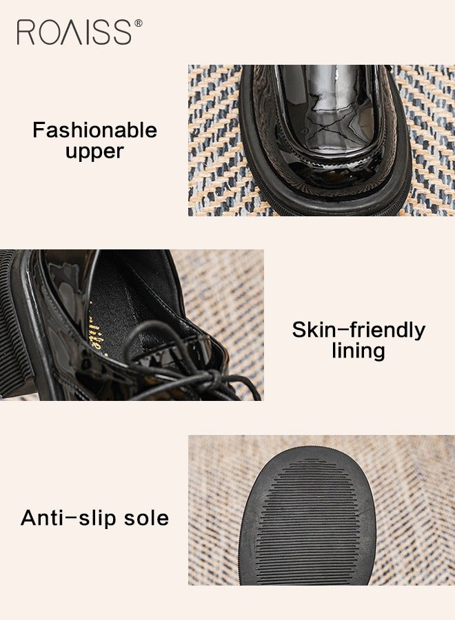 Fashionable Pu Leather Loafers For Women'S Daily Commuting Versatile Thick Soles Adjustable Drawstring Buckles College Style Pumps