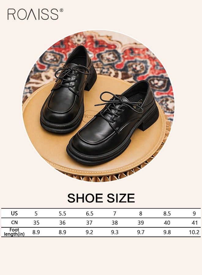 Fashionable Pu Leather Loafers For Women'S Daily Commuting Versatile Thick Soles Adjustable Drawstring Buckles College Style Pumps