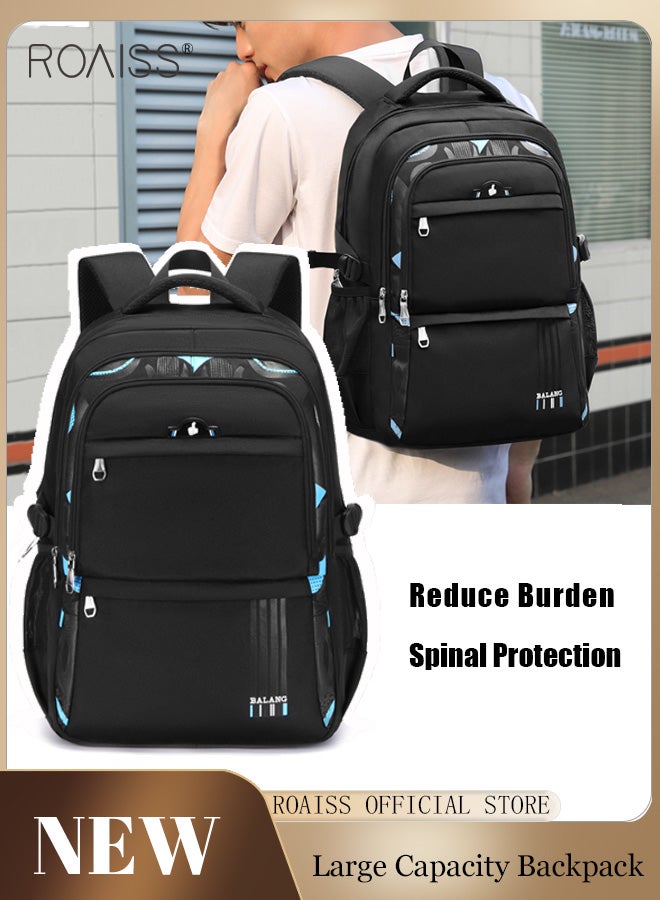 Large-Capacity Contrast-Printed Backpack For School Travel Weight-Reducing Spine Protection Lightweight Waterproof And Breathable Computer Backpack