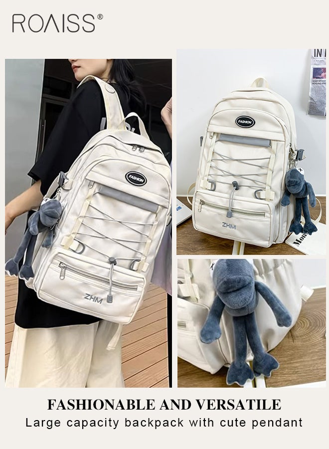 Large-Capacity Student Backpack Same Style For Men And Women Fashionable And Versatile Waterproof Oxford Cloth Adjustable Shoulder Strap School Bag (With Doll Pendant)