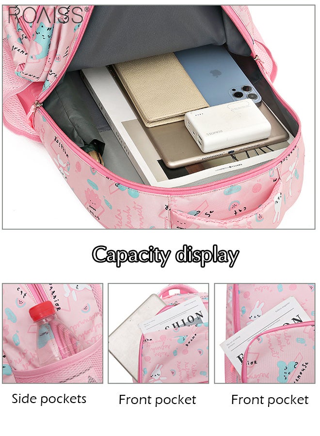 Large Capacity Printed Design Backpack Girls School Travel Spine Protection Decompression Waterproof Multi-Pocket School Bag (Including A Pencil Case)