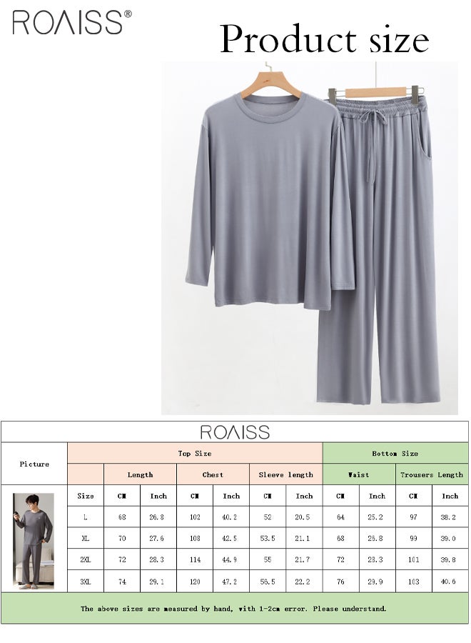 Cotton Loose Men's Long Sleeved Wide Leg Pants Casual Home Clothing Set for Spring and Summer Thin Pajamas Two-piece Set