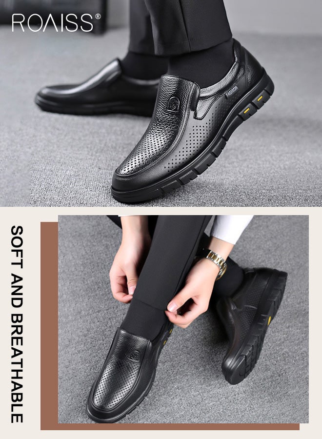 Business Breathable Hollow Leather Shoes For Men'S Daily Commuting Professional Flat Shoes Fashionable Summer Shallow Mouth All-Match Casual Shoes