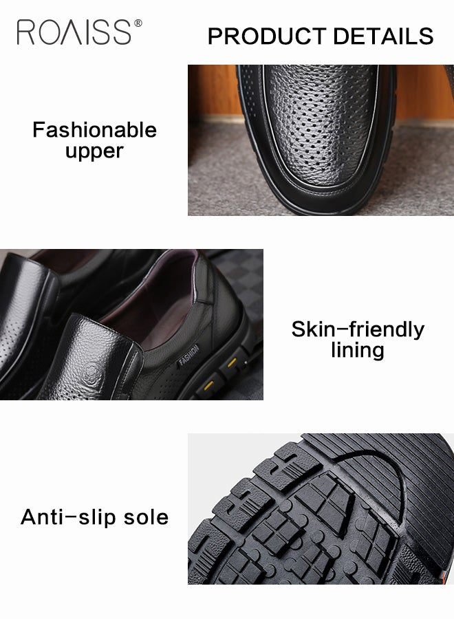 Business Breathable Hollow Leather Shoes For Men'S Daily Commuting Professional Flat Shoes Fashionable Summer Shallow Mouth All-Match Casual Shoes