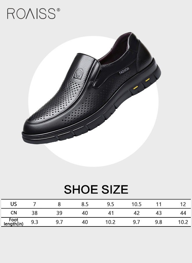 Business Breathable Hollow Leather Shoes For Men'S Daily Commuting Professional Flat Shoes Fashionable Summer Shallow Mouth All-Match Casual Shoes