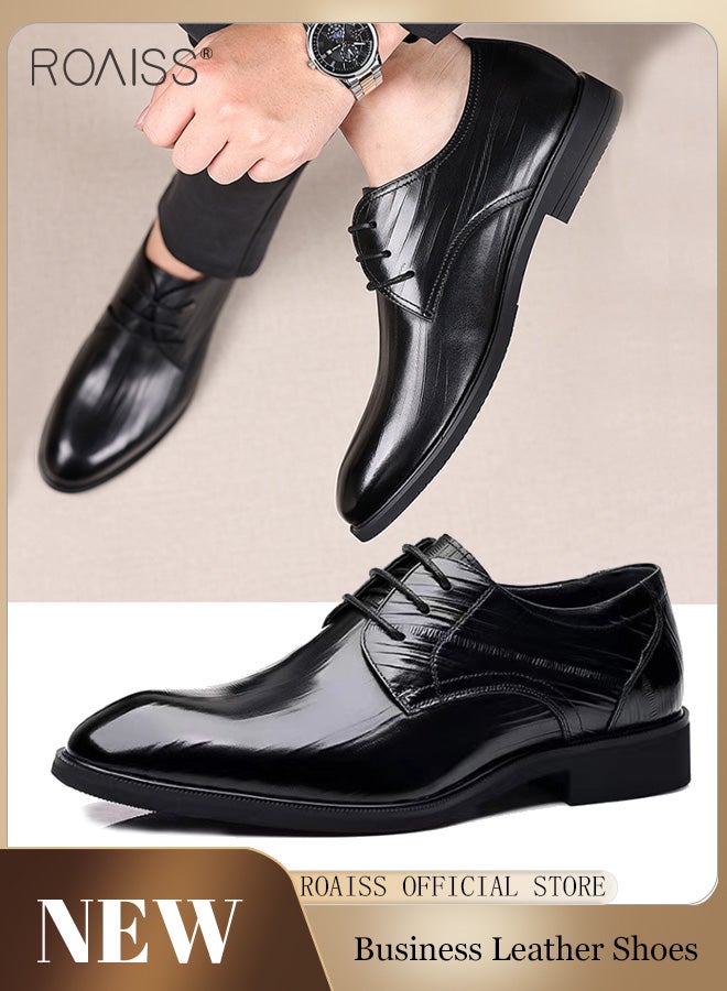 Business Formal Leather Shoes Men'S Professional Formal Occasion British Shoes Waterproof Leather Pointed Toe Drawstring Buckle Shallow Shoes