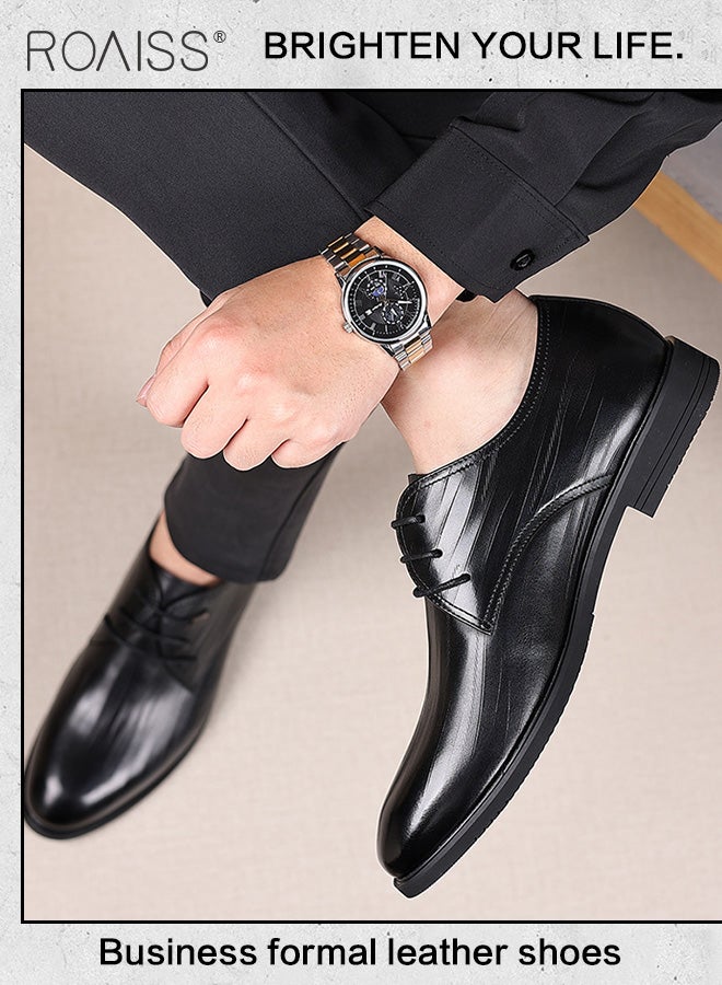 Business Formal Leather Shoes Men'S Professional Formal Occasion British Shoes Waterproof Leather Pointed Toe Drawstring Buckle Shallow Shoes