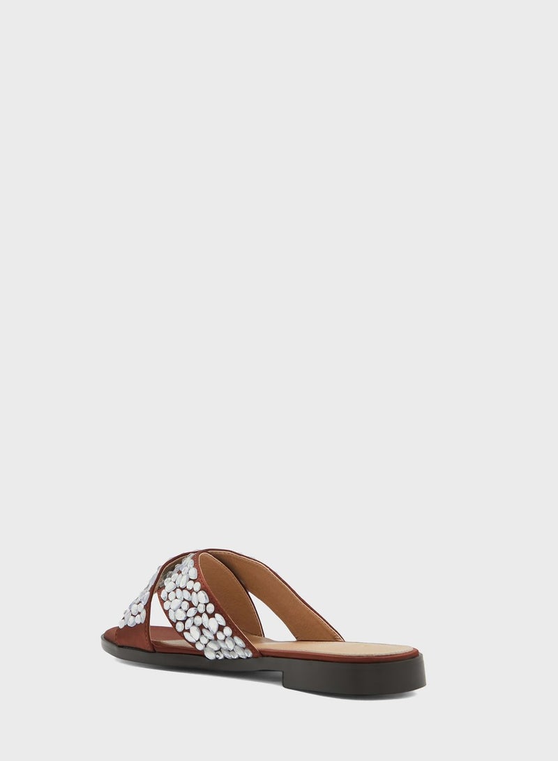 Jewel Encrusted Crossover Flat Sandals