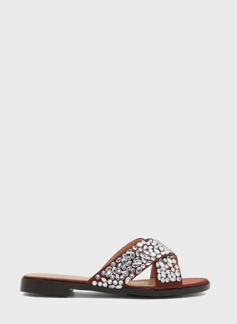 Jewel Encrusted Crossover Flat Sandals