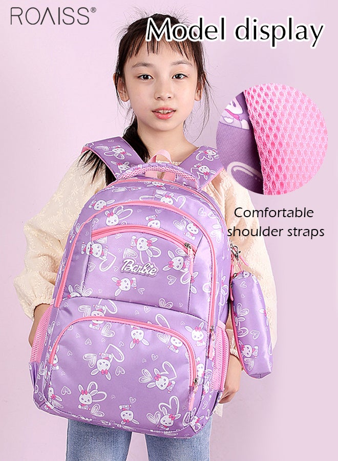 Large Capacity Printed Design Backpack Girls School Travel Spine Protection Decompression Waterproof Multi-Pocket School Bag (Including A Pencil Case)