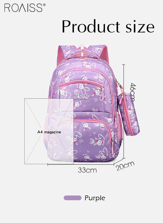 Large Capacity Printed Design Backpack Girls School Travel Spine Protection Decompression Waterproof Multi-Pocket School Bag (Including A Pencil Case)