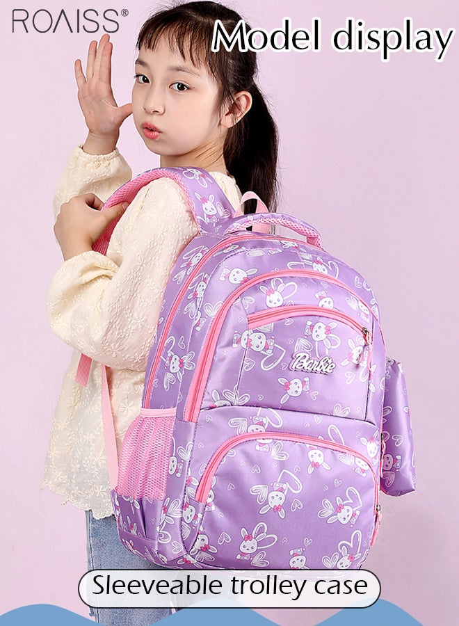 Large Capacity Printed Design Backpack Girls School Travel Spine Protection Decompression Waterproof Multi-Pocket School Bag (Including A Pencil Case)