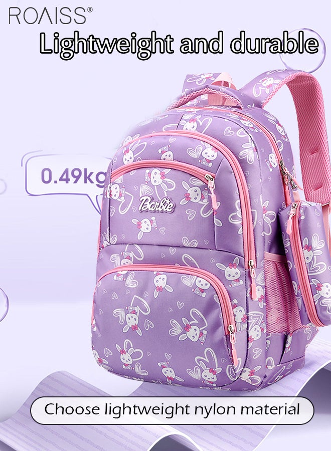 Large Capacity Printed Design Backpack Girls School Travel Spine Protection Decompression Waterproof Multi-Pocket School Bag (Including A Pencil Case)