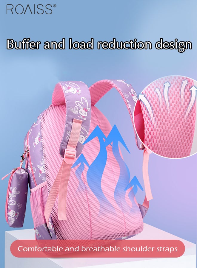 Large Capacity Printed Design Backpack Girls School Travel Spine Protection Decompression Waterproof Multi-Pocket School Bag (Including A Pencil Case)