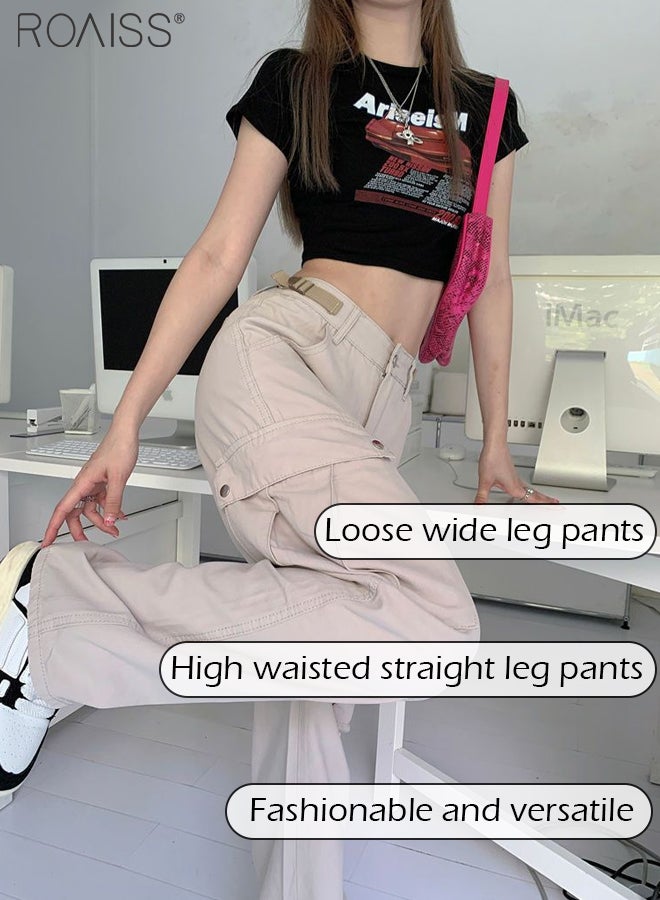 Fashion Loose Overalls For Women'S Daily Commuting Multi-Pocket Design Versatile Wide-Leg Pants Casual Pants With Large Side Pockets