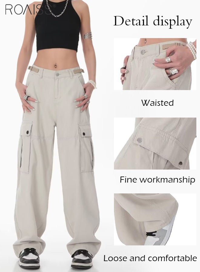 Fashion Loose Overalls For Women'S Daily Commuting Multi-Pocket Design Versatile Wide-Leg Pants Casual Pants With Large Side Pockets