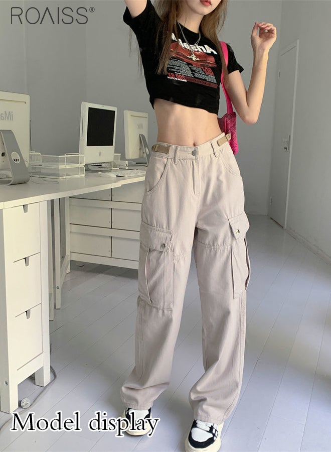 Fashion Loose Overalls For Women'S Daily Commuting Multi-Pocket Design Versatile Wide-Leg Pants Casual Pants With Large Side Pockets