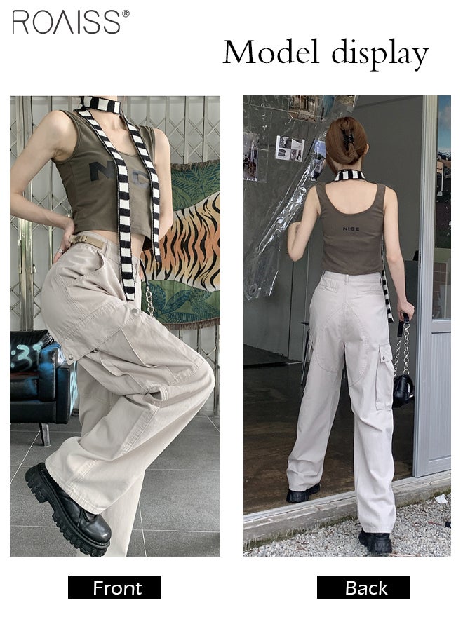 Fashion Loose Overalls For Women'S Daily Commuting Multi-Pocket Design Versatile Wide-Leg Pants Casual Pants With Large Side Pockets
