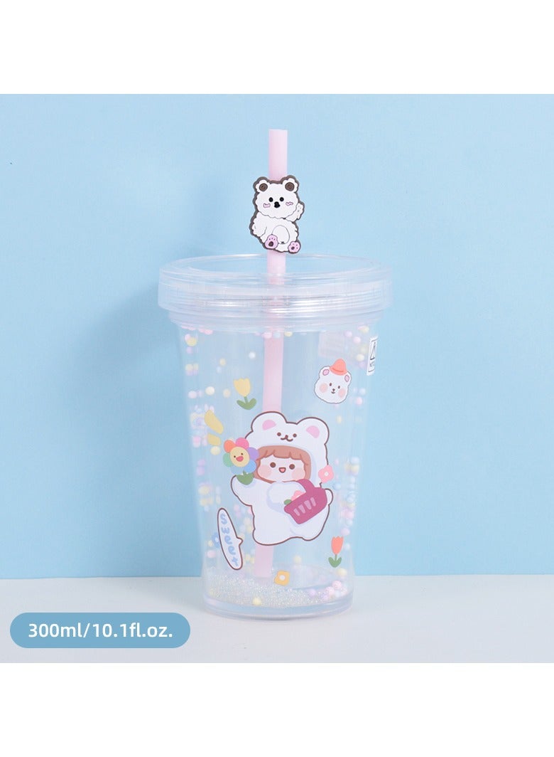 300ml/10.1fl.oz. Bear Basic Plastic Cup with Straw (Pink)