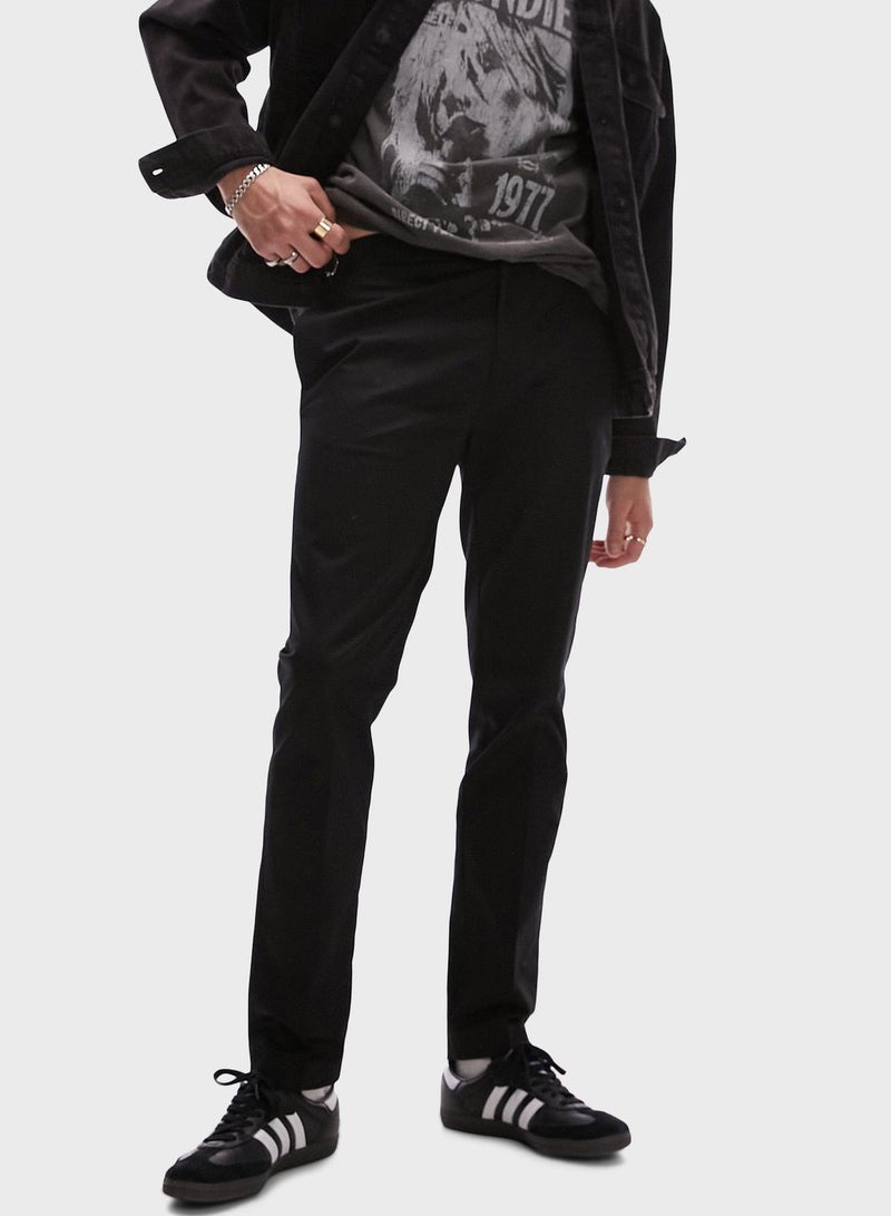Topman Slim Smart Chino Trousers In Black