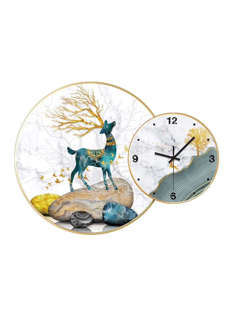 Non Perforated European Style Crystal Porcelain Painting Combination Wall Clock