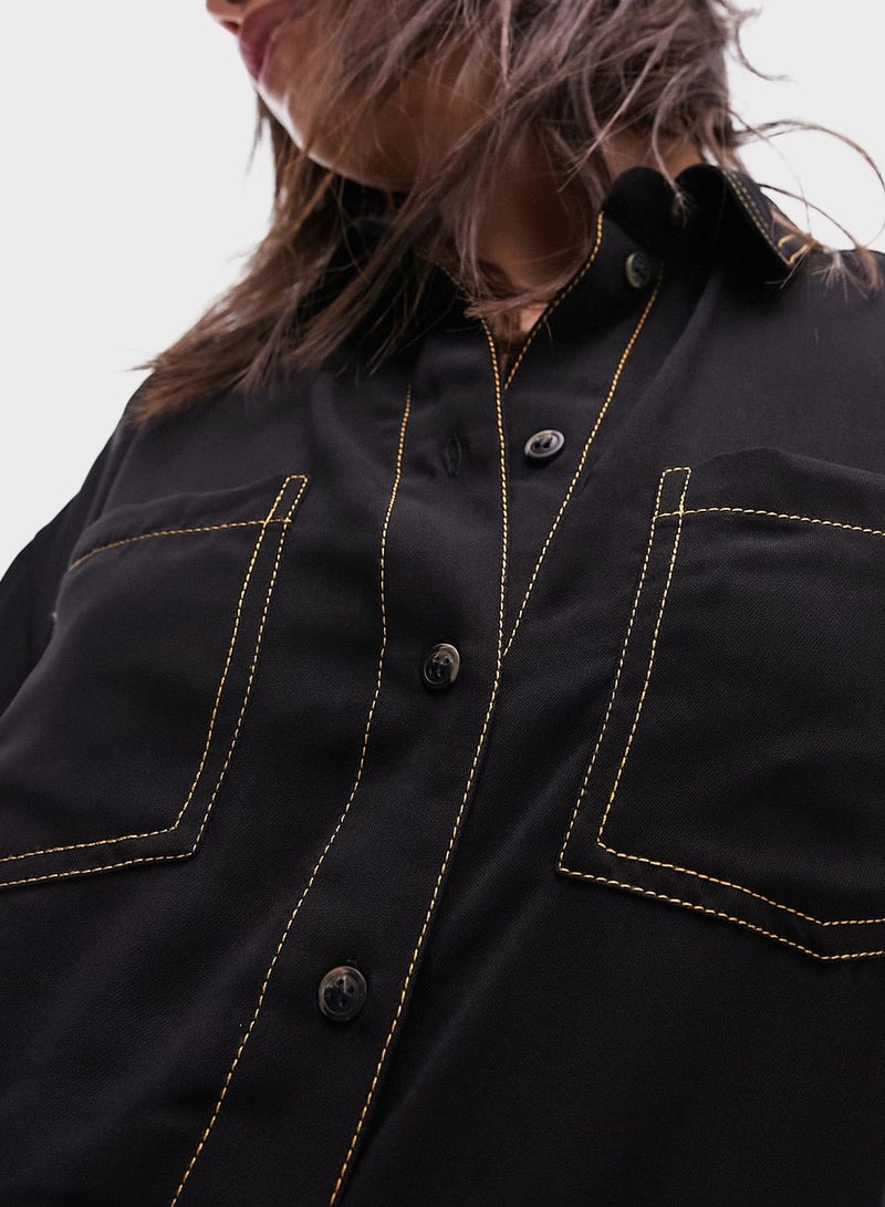 Pocket Detail Button Down Shirt Dress