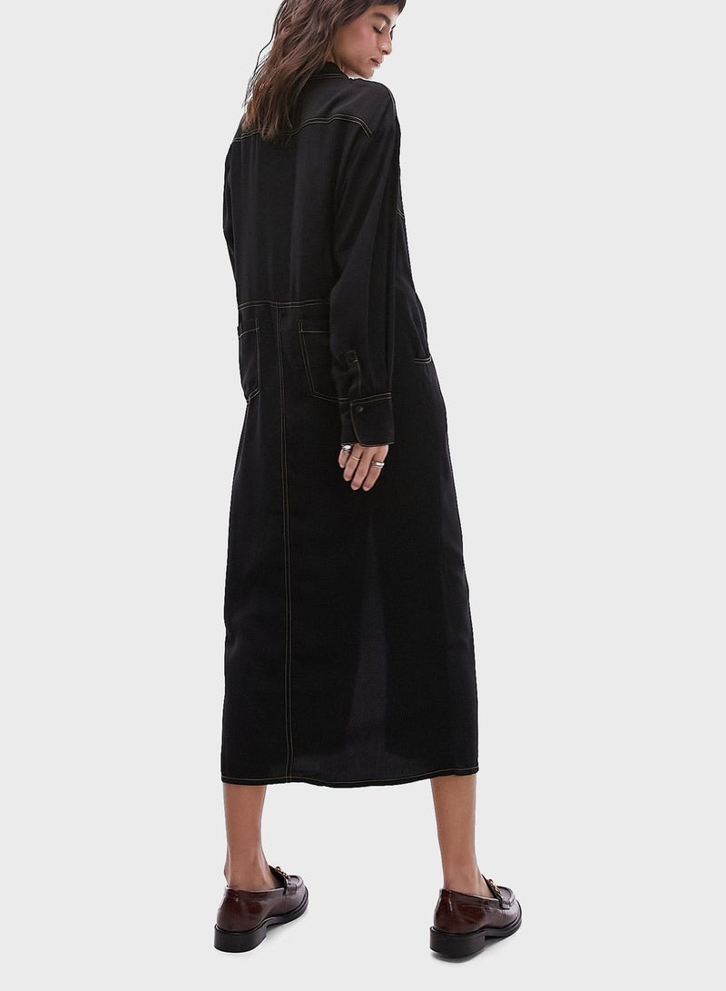 Pocket Detail Button Down Shirt Dress