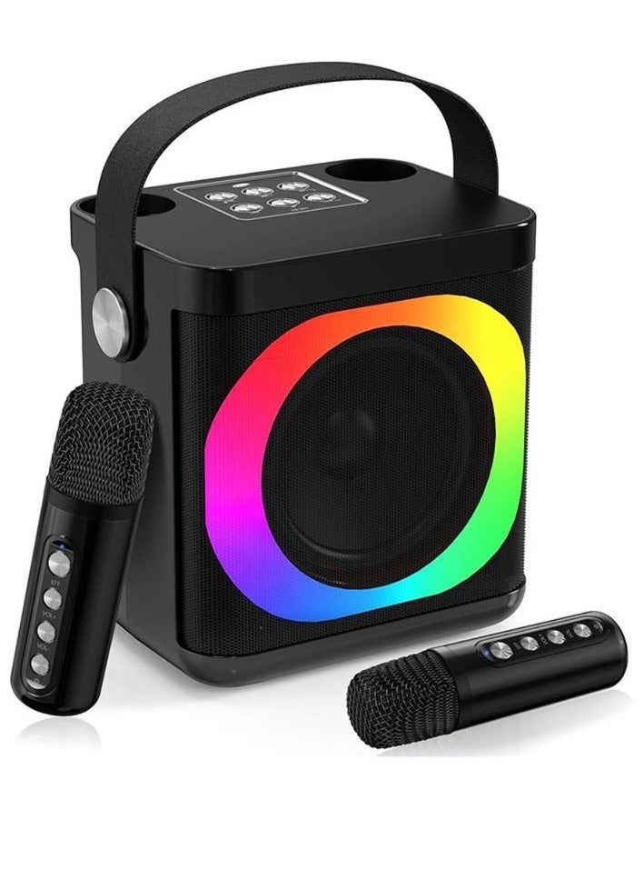 YS307  LED Wireless Portable Karaoke Bluetooth Speaker with 2 Wireless Microphones Black