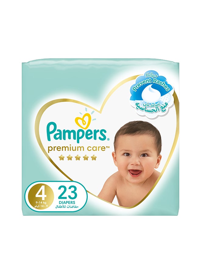 Premium Care Taped Baby Diapers, Size 4, 9-14 kg,  Softest Absorption for Ultimate Skin Protection, 23 Count