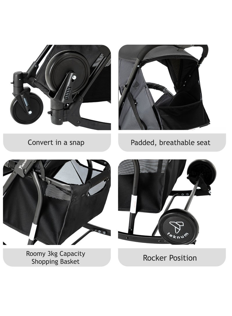 Teknum Stroller With Rocker with Blue Fashion Diaper tote Bag- Black