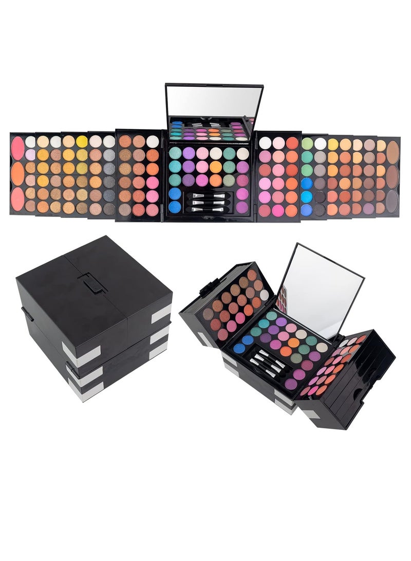 COOLBABY 142 Color Eye Shadow 3 Color Powder Blusher 3 Color Eyebrow Powder with Mirror Makeup Case Cosmetic Suit
