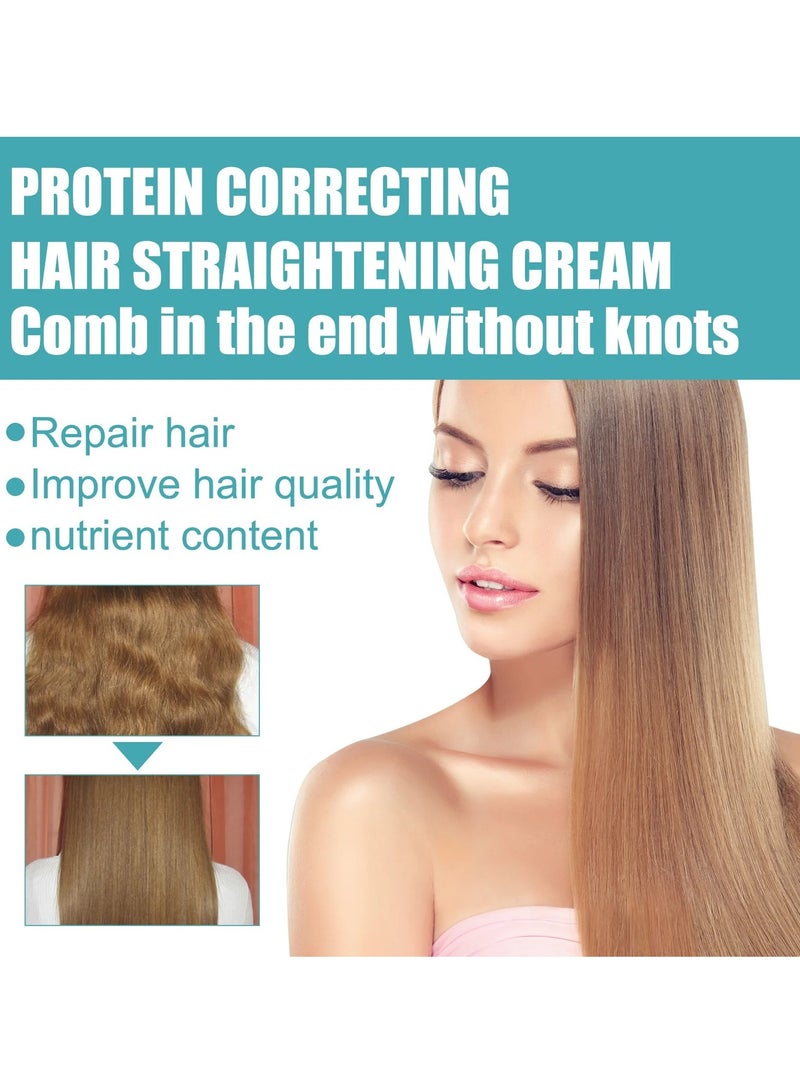 Protein Hair Straightening Cream, Nourishing Fast Smoothing Hair Straightener Treatments Cream, Hair Straightener Lotion for Curly Hair, Damaged Hair, Dry Hair, And All Hair Types