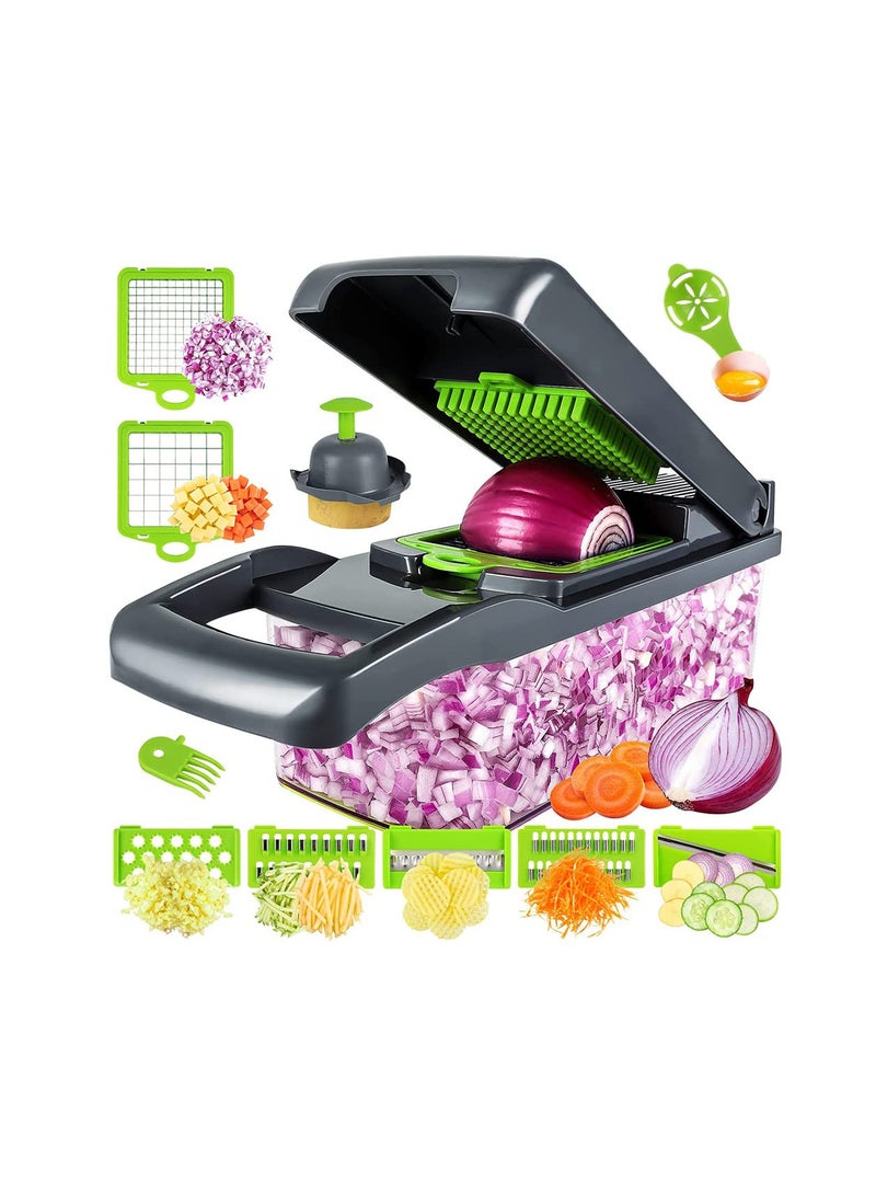 14 in 1 Multifunctional Veggie Choppers and Dicers Onion Chopper Dicer Slicer Vegetable Cutter with Stainless Steel Blades Dicer Chopper Cutter for Tomato Potato Carrot Onion Salad