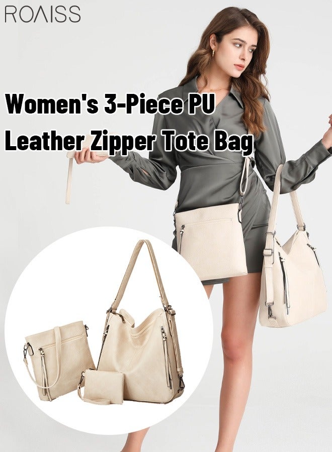 3 Piece Women's Tote Bag Fashion PU Leather Shoulder Bag Large Capacity Backpack Leisure Versatile Commuting Bag