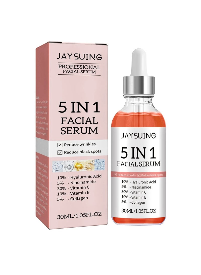 Facial Serum, 5 In 1 Moisturizing Whitening Serum, Facial Serum With Hyaluronic Acid And Niacinamide, Fast Absorbing Dark Spot Corrector Serum, Anti Wrinkles Serum For Age Defying Beauty