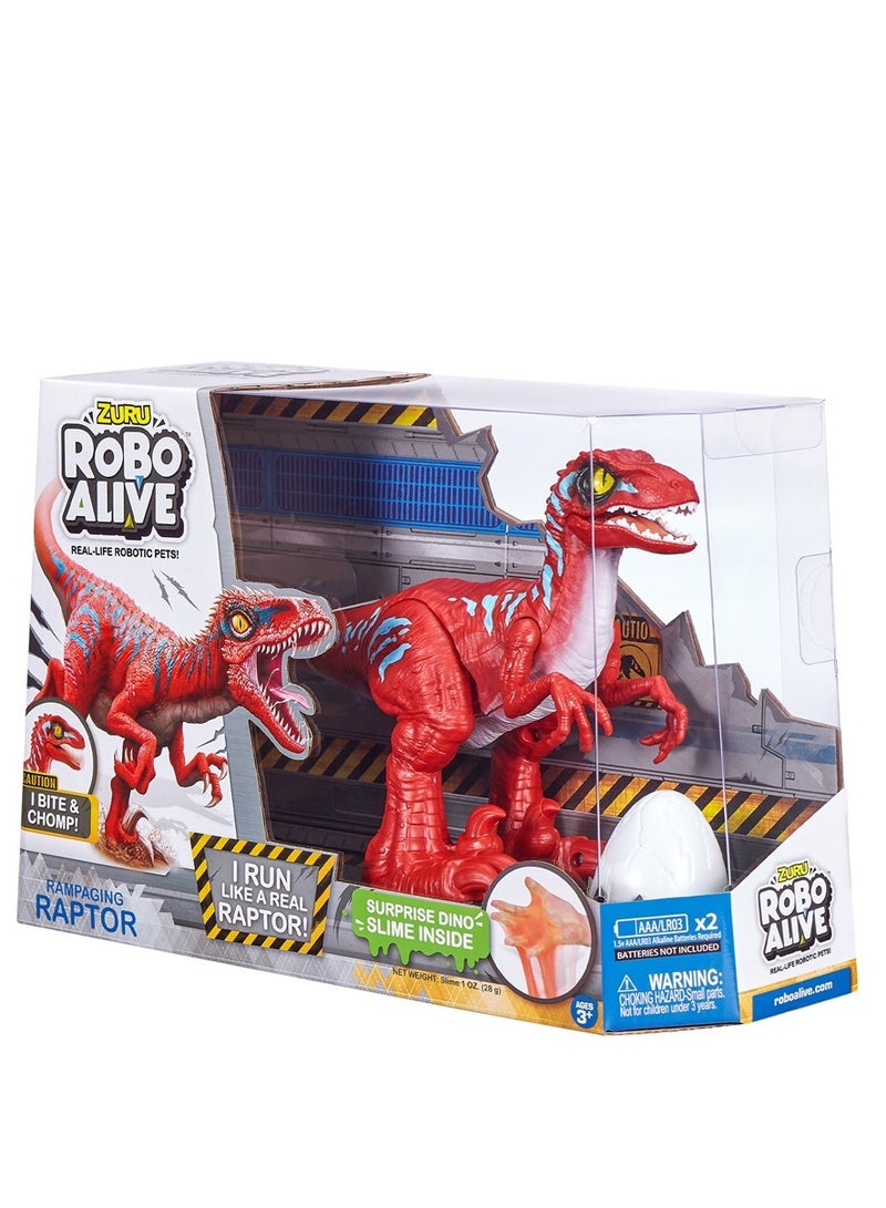 ZURU ROBO ALIVE Rampaging Raptor (Red) Dinosaur Toy with Realistic Dinosaur Movement That Bites and Chomps with Slime in Dino Egg, Robotic Pets for Ages 3+