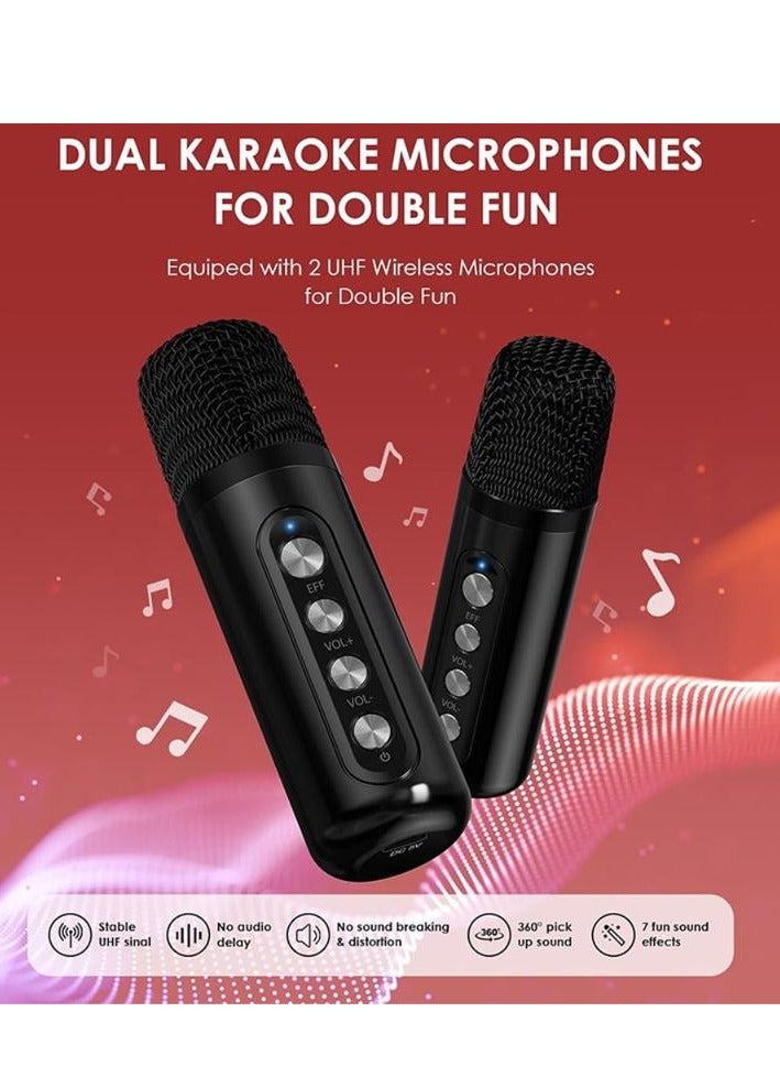 YS307 Home Karaoke Portable Bluetooth Speaker Dual Wireless Microphone Black