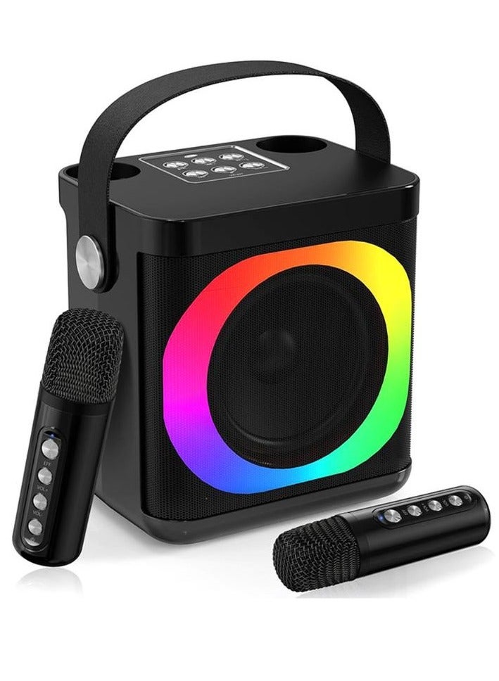 YS307 Home Karaoke Portable Bluetooth Speaker Dual Wireless Microphone Black