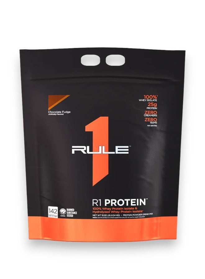R1 Protein, 100% Whey Protein Isolate & Hydrolysed Whey Protein Isolate, Chocolate Fudge Flavour, 10lb