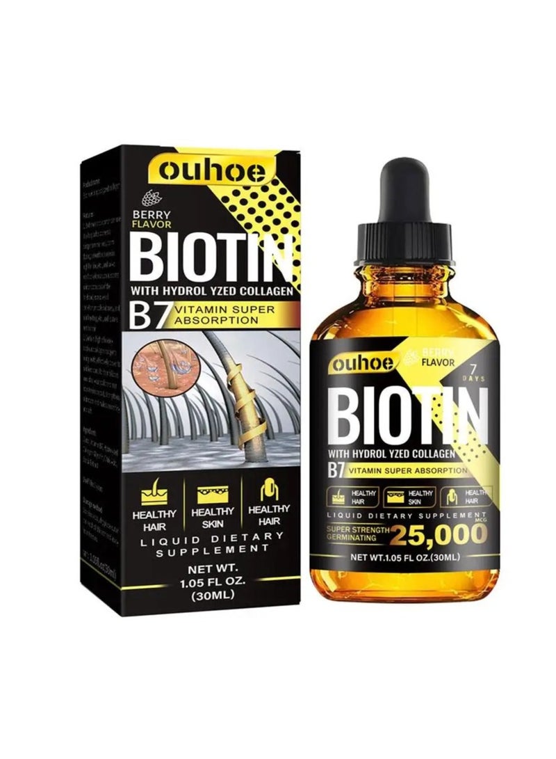 Liquid Biotin And Collagen Drops, 30ml Hair Strengthening B7 Vitamin Oil, Biotin Liquid Drops Essential Oil Supports Glowing Skin, Healthy Hair And Nail Growth