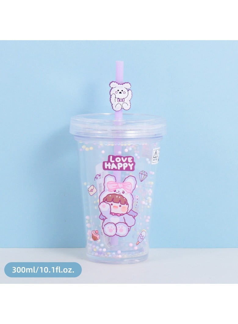 300ml/10.1fl.oz. Cute Bunny Basic Plastic Cup with Straw (Purple)